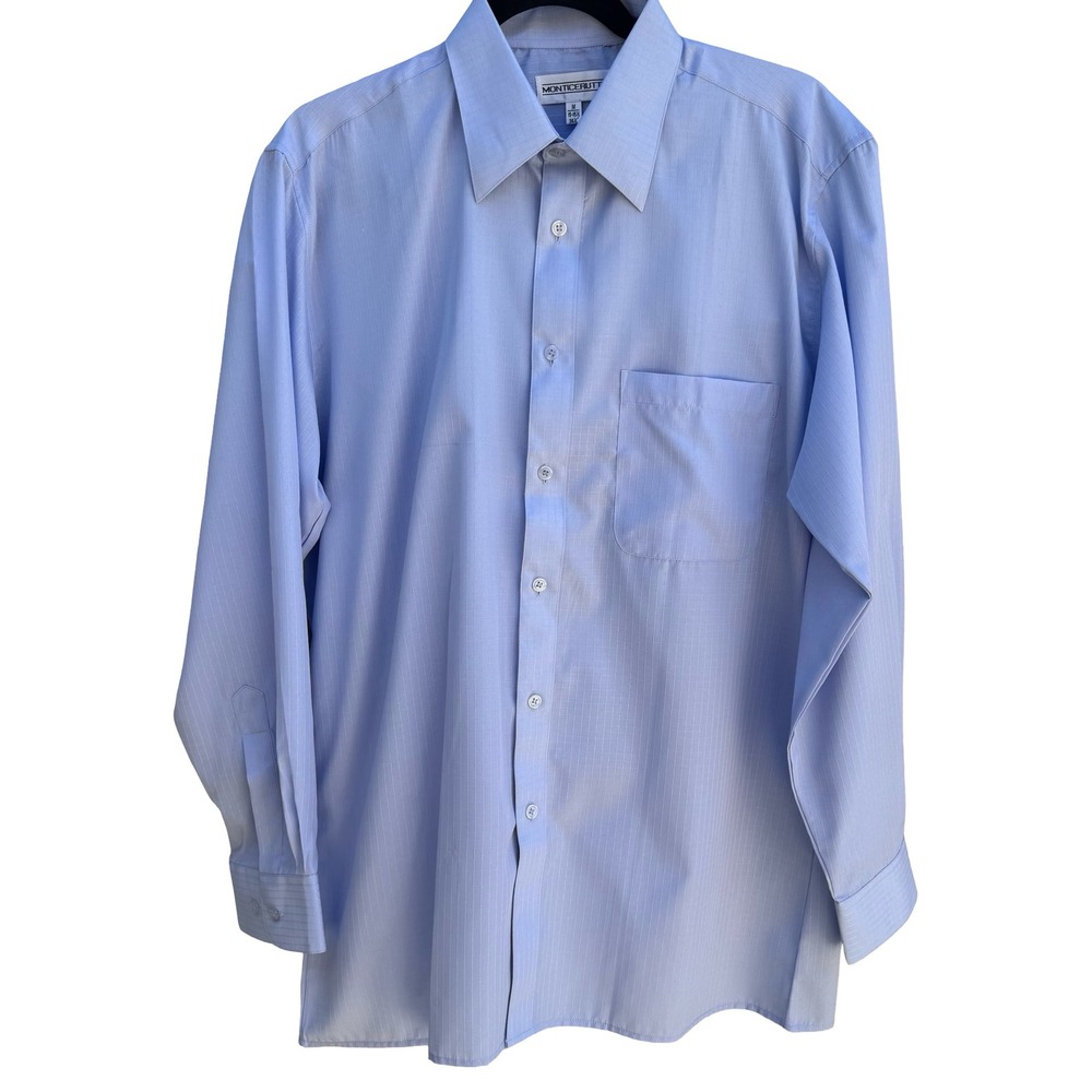 Monticerutti Preppy Minimalist Textured Grid Dress Shirt Pastel Blue Deadstock M